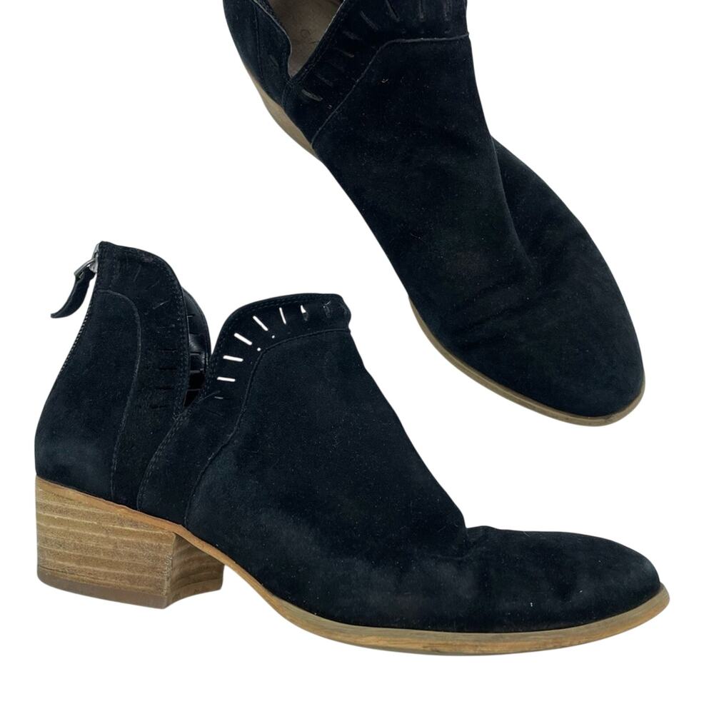 Caslon Black Suede Leather Ankle Boots Laser Cut Womens 7 Fall Classic Booties